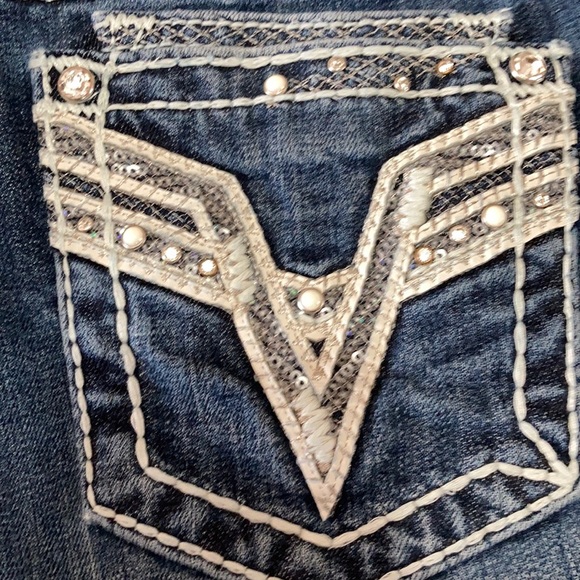 Vigoss The Dublin Capri Jeans 9/10 Stretch Embellished Double Pockets Metallic - Picture 3 of 13